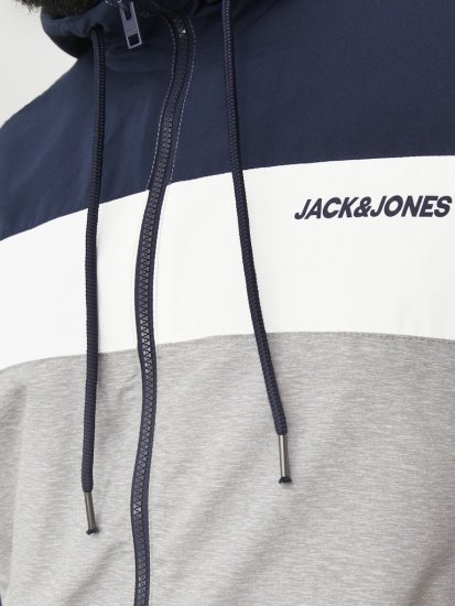 Jack & Jones RUSH White/Grey Blocking Bomber Jacket with Hood Navy Blazer - Jackor - Stora jackor - 2XL-12XL