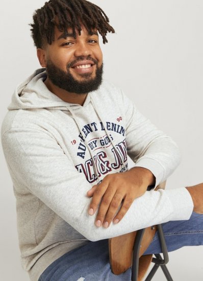 Jack & Jones 2 COL LOGO Hoodie White Melange - Tröjor & hoodies - Stora hoodies & tröjor - 2XL-14XL