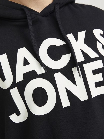 Jack & Jones CORP LOGO Large Print Hoodie Black - Tröjor & hoodies - Stora hoodies & tröjor - 2XL-14XL