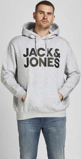 Jack & Jones CORP LOGO Large Print Hoodie Light Grey Melange - Tröjor & hoodies - Stora hoodies & tröjor - 2XL-14XL