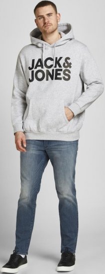 Jack & Jones CORP LOGO Large Print Hoodie Light Grey Melange - Tröjor & hoodies - Stora hoodies & tröjor - 2XL-14XL