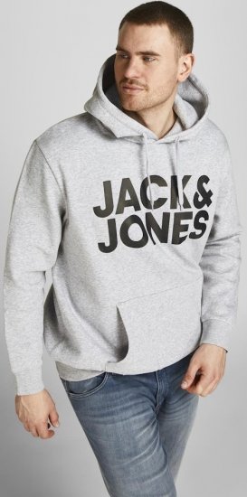 Jack & Jones CORP LOGO Large Print Hoodie Light Grey Melange - Tröjor & hoodies - Stora hoodies & tröjor - 2XL-14XL