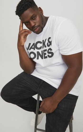 Jack & Jones CORP Logo T-Shirt White w Large Black Print - T-shirts - Stora T-shirts - 2XL-14XL