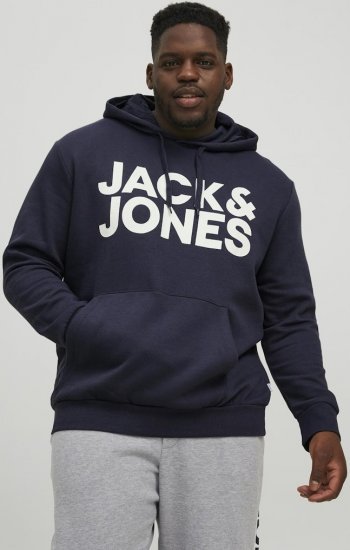 Jack & Jones CORP LOGO Large Print Hoodie Navy Blazer - Tröjor & hoodies - Stora hoodies & tröjor - 2XL-14XL