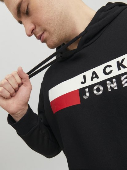 Jack & Jones CORP LOGO PLAY 4 Print Hoodie Black - Tröjor & hoodies - Stora hoodies & tröjor - 2XL-14XL