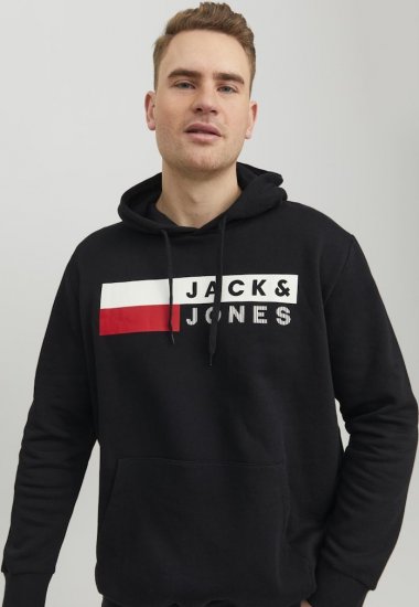 Jack & Jones CORP LOGO PLAY 4 Print Hoodie Black - Tröjor & hoodies - Stora hoodies & tröjor - 2XL-14XL