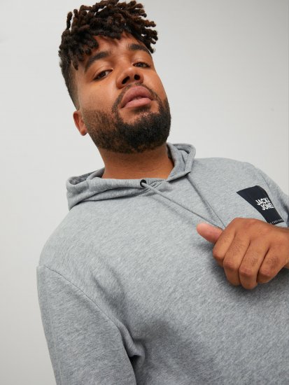 Jack & Jones JJLOCK SWEAT HOOD Grey - Tröjor & hoodies - Stora hoodies & tröjor - 2XL-14XL