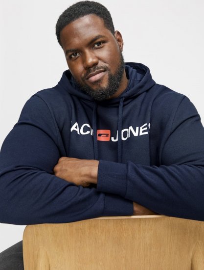 Jack & Jones CORP OLD LOGO REG FIT Hoodie Navy Blazer - Tröjor & hoodies - Stora hoodies & tröjor - 2XL-14XL