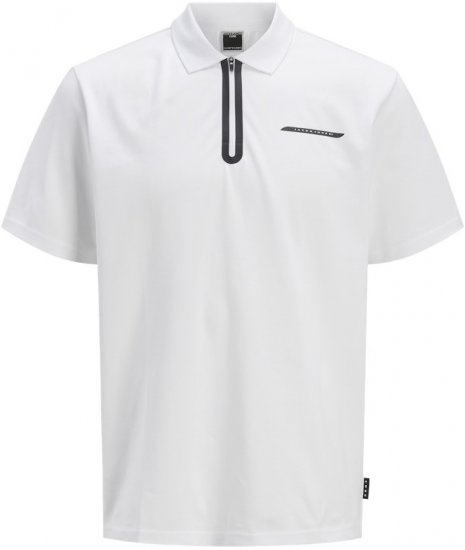 Jack & Jones Fusion Pique Zipper Polo Bright White - Pikétröjor - Stora pikétröjor - 2XL-8XL