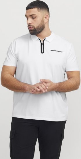 Jack & Jones Fusion Pique Zipper Polo Bright White - Pikétröjor - Stora pikétröjor - 2XL-8XL