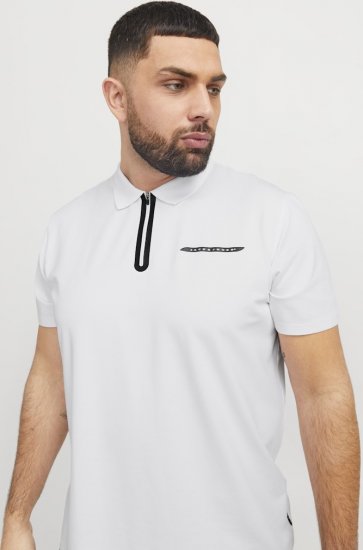 Jack & Jones Fusion Pique Zipper Polo Bright White - Pikétröjor - Stora pikétröjor - 2XL-8XL