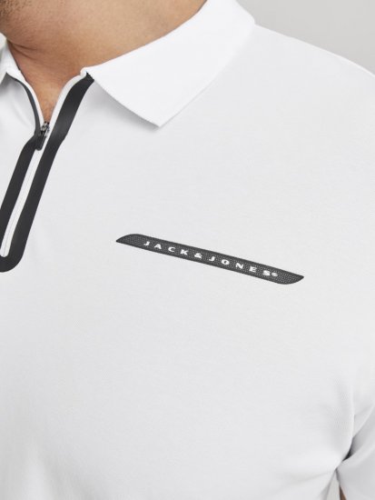 Jack & Jones Fusion Pique Zipper Polo Bright White - Pikétröjor - Stora pikétröjor - 2XL-8XL