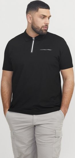 Jack & Jones Fusion Pique Zipper Polo Black - Pikétröjor - Stora pikétröjor - 2XL-8XL