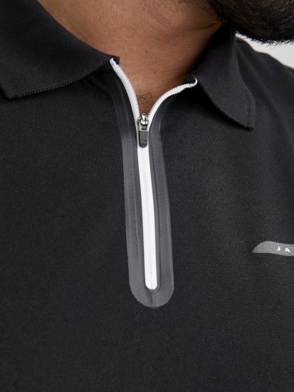 Jack & Jones Fusion Pique Zipper Polo Black - Pikétröjor - Stora pikétröjor - 2XL-8XL