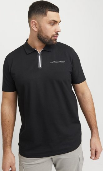Jack & Jones Fusion Pique Zipper Polo Black - Pikétröjor - Stora pikétröjor - 2XL-8XL