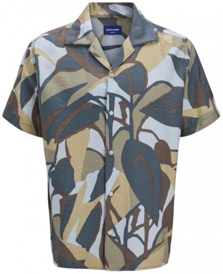 Jack & Jones Vira Marshall AOP Short Sleeve Shirt Silver Sage - Skjortor - Stora skjortor - 2XL-8XL