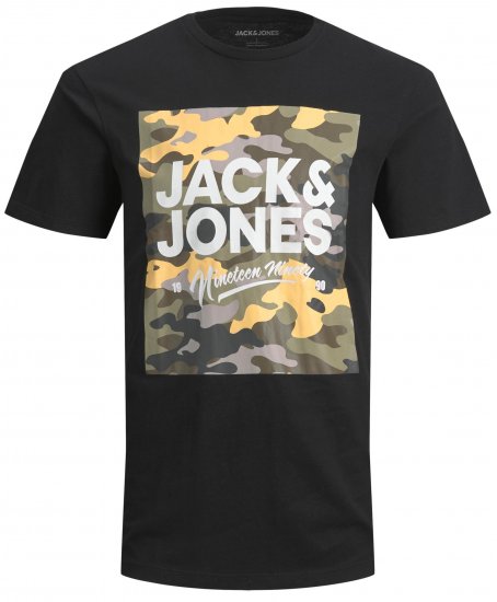 Jack & Jones JJPETE SHAPE Camo Print T-Shirt Black - T-shirts - Stora T-shirts - 2XL-14XL