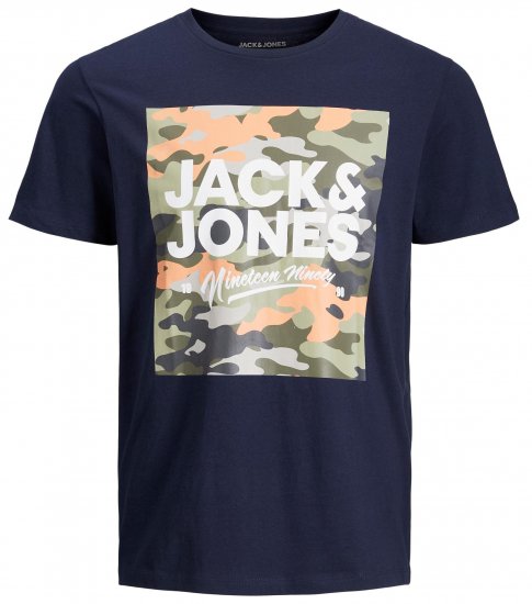 Jack & Jones JJPETE SHAPE Camo Print T-Shirt Navy - T-shirts - Stora T-shirts - 2XL-14XL