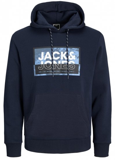 Jack & Jones JCOLOGAN SS24 PRINT Hoodie Navy Blazer - Tröjor & hoodies - Stora hoodies & tröjor - 2XL-14XL