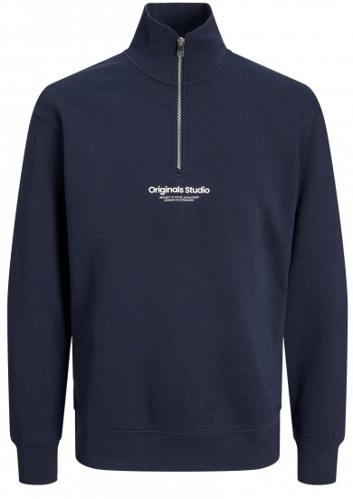 Jack & Jones Esterbro High Neck Quarter Zip Sweatshirt Dark Blue - Tröjor & hoodies - Stora hoodies & tröjor - 2XL-14XL