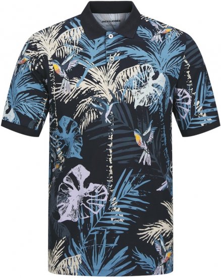 Jack & Jones Hawaii AOP Short Sleeve Polo Blue - Pikétröjor - Stora pikétröjor - 2XL-8XL
