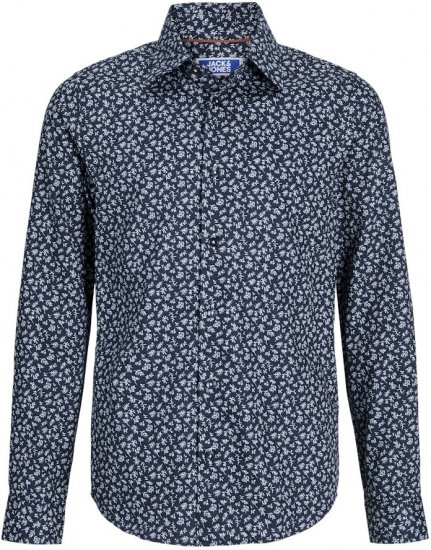 Jack & Jones BARNES Printed Dobby Long Sleeve Shirt Blue - Skjortor - Stora skjortor - 2XL-8XL