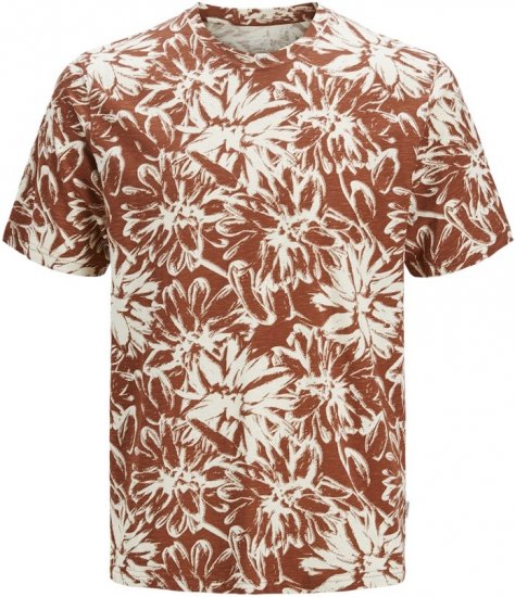 Jack & Jones Split AOP Crew Neck T-Shirt Brown - T-shirts - Stora T-shirts - 2XL-14XL