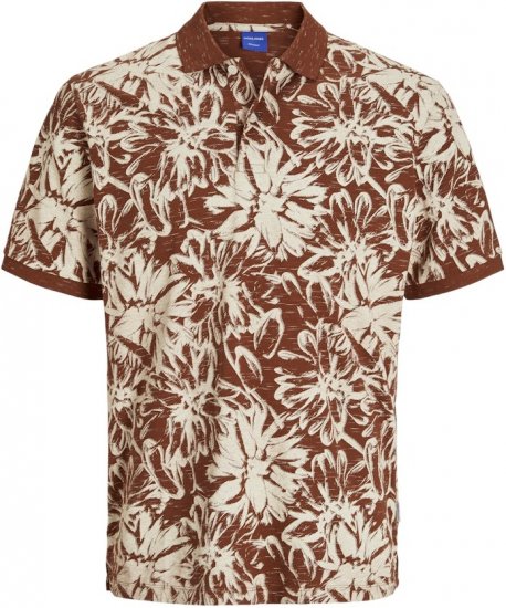 Jack & Jones Split AOP Print Polo Brown - Pikétröjor - Stora pikétröjor - 2XL-8XL