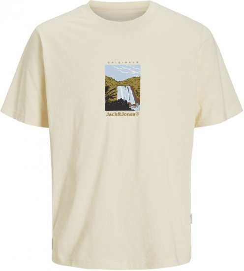 Jack & Jones Split Front Graphic Crew Neck T-Shirt Antique White - T-shirts - Stora T-shirts - 2XL-14XL