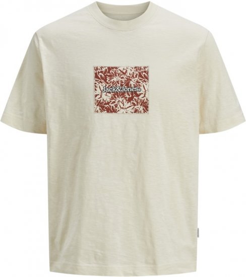 Jack & Jones Split Branding AOP Crew Neck T-Shirt Antique White - T-shirts - Stora T-shirts - 2XL-14XL