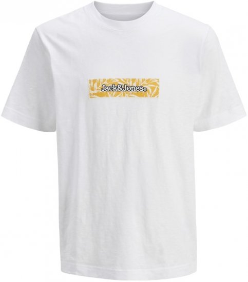 Jack & Jones Split Branding AOP Crew Neck T-Shirt Bright White - T-shirts - Stora T-shirts - 2XL-14XL