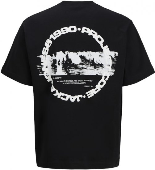 Jack & Jones Summer Sago Print Crew Neck T-Shirt Black - T-shirts - Stora T-shirts - 2XL-14XL
