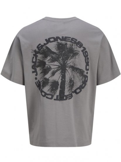 Jack & Jones Summer Sago Print Crew Neck T-Shirt Gray Flannel - T-shirts - Stora T-shirts - 2XL-14XL