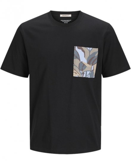 Jack & Jones Tavira Aop Pocket Crew Neck T-Shirt Black - T-shirts - Stora T-shirts - 2XL-14XL