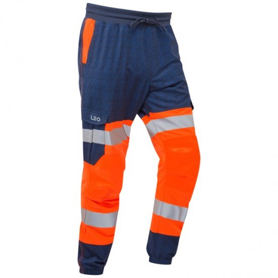 Leo Hawkridge Ecoviz High Performance 4X Stretch Trouser Hi-Vis Orange/Navy Print - Arbetskläder - Arbetskläder i stora storlekar