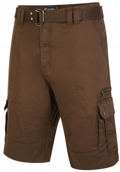 Kam Jeans 343 Cargo Stretch Shorts with Belt Khaki - Shorts - Stora shorts W40-W60