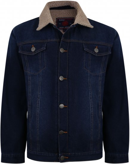 Kam Jeans 406 Sherpa Lined Denim Jacket Dark Used TALL SIZES - HERRKLÄDER MT-6XLT - Kläder för långa män