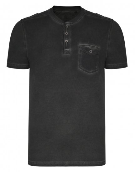 Kam Jeans Grandad Collar Fashion Tee Black - T-shirts - Stora T-shirts - 2XL-14XL