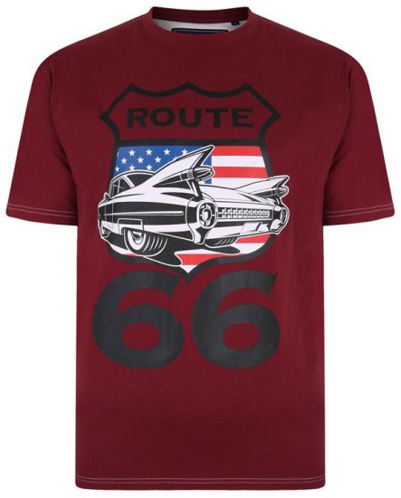 Kam Jeans Route 66 Print T-shirt Burgundy - T-shirts - Stora T-shirts - 2XL-14XL