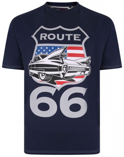 Kam Jeans 5353 Route 66 Print T-shirt Indigo - T-shirts - Stora T-shirts - 2XL-14XL