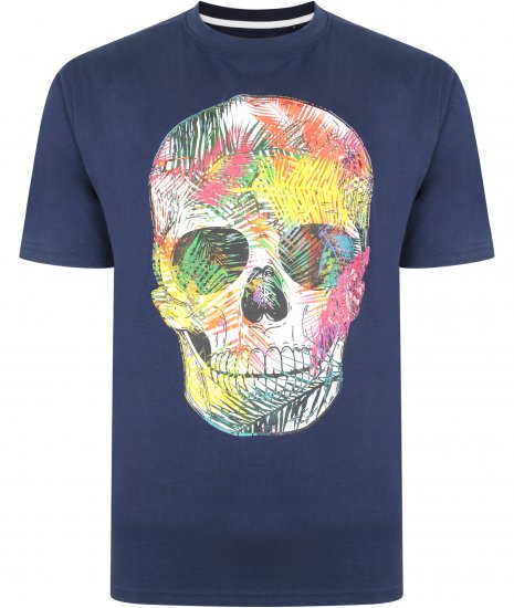 Kam Jeans 5375 Coloured Skull Print T-shirt Navy - T-shirts - Stora T-shirts - 2XL-14XL