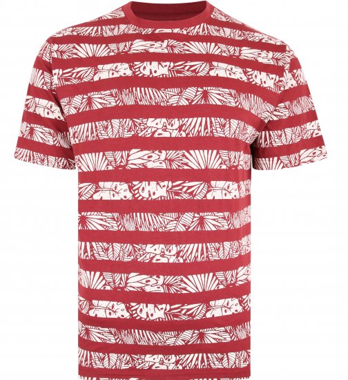 Kam Jeans 5380 Stripe Floral T-shirt Burgundy - T-shirts - Stora T-shirts - 2XL-14XL