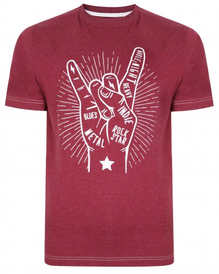 Kam Jeans 5390 Rock Star Print T-Shirt Burgundy - T-shirts - Stora T-shirts - 2XL-14XL