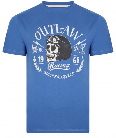 Kam Jeans 5391 Outlaws Skull Print T-Shirt Blue - T-shirts - Stora T-shirts - 2XL-14XL