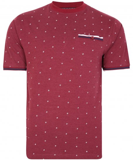 Kam Jeans 5396 Drop Needle Jersey Tee With Dobby Print Burgundy - T-shirts - Stora T-shirts - 2XL-14XL