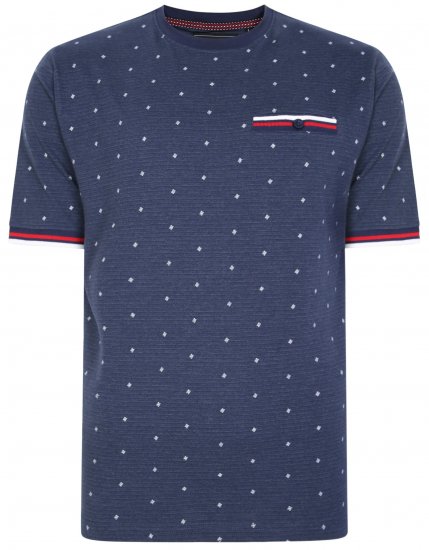 Kam Jeans 5396 Drop Needle Jersey Tee With Dobby Print Navy - T-shirts - Stora T-shirts - 2XL-14XL