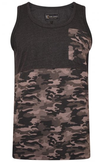 Kam Jeans 5399 Camo Panelled Sleeveless T-Shirt Charcoal - T-shirts - Stora T-shirts - 2XL-14XL