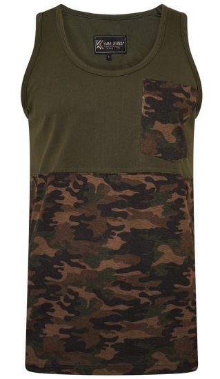 Kam Jeans 5399 Camo Panelled Sleeveless T-Shirt Khaki - T-shirts - Stora T-shirts - 2XL-14XL