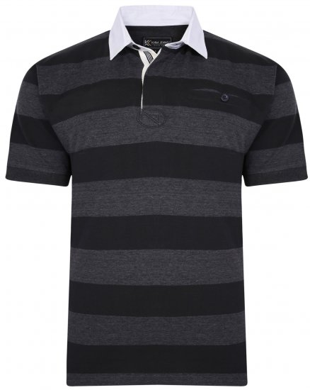 Kam Jeans 5454 Stripe Rugby Polo Black - Pikétröjor - Stora pikétröjor - 2XL-8XL