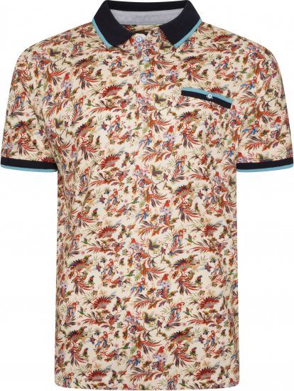 Kam Jeans 5493 All Over Parrot Print Polo Ecru - Pikétröjor - Stora pikétröjor - 2XL-8XL
